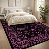 Ornate Pink Dragonfly Floral Area Rug