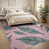 Blush Pink Grey Leaf Pattern Area Rug
