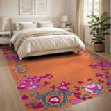 Vibrant Pink Hibiscus Floral Orange Boho Rug