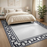 Ornate Black White Persian Border Traditional Persian Area Rug