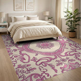 Pink Pink Floral Medallion Vintage Rug