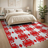 Red Ornate Geometric Frame Area Rug