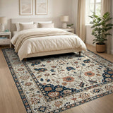 Cream Navy Persian Floral Medallion Rug
