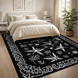 Ornate Black White Dragonfly Floral Area Rug