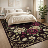 Ornate Red Rose Peony Heart Floral Rug