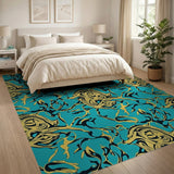 Teal Gold Marbled Abstract Area Rug