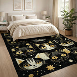 Cosmic Black Gold Cat Faces Area Rug