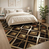 Brown Tan Geometric Diamond Area Rug