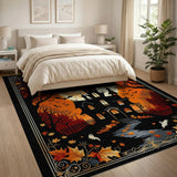 ODIKA Washable Spooky Haunted House Halloween Rug - Low Pile, Non-Slip Gothic Fall Decor