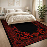 ODIKA Gothic Bat Washable Area Rug - Red and Black Low Pile Non-Slip Carpet