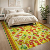 Vibrant Yellow Red Green Geometric Floral Rug