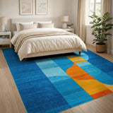 Vibrant Blue Teal Orange Geometric Area Rug