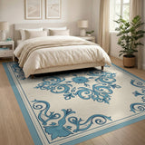 Floral Vintage Blue and Teal Elegant Blue Floral Damask Area Rug