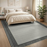 Black White Chevron Border Dotted Area Rug