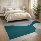 Teal Wave Abstract Grey Geometric Area Rug