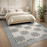 Cream Beige Persian Rug with Grey Florals