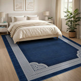 Navy Blue Area Rug with Ornate White Lace Border
