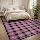 Pink Daisy Gingham Area Rug