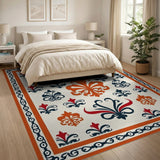 Cream Fleur-de-Lis Area Rug in Orange Navy