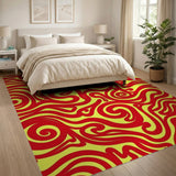 Multi-color and Patterns Vibrant Red Swirl Abstract Area Rug