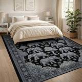 Elephant Parade Black White Persian Rug