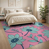 Teal Daisy Florals on Hot Pink Area Rug