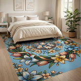 Whimsical Bunny Family Floral Wreath Rug