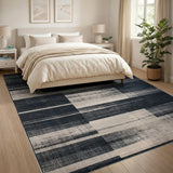 Black and White Distressed Black White Geometric Area Rug