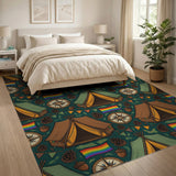 Green Camping Adventure Washable Area Rug