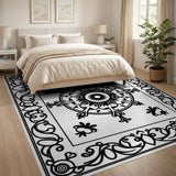 Black White Persian Floral Mandala Rug