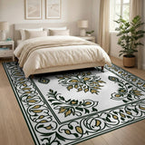 Elegant Green Gold Floral Persian Area Rug