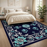 Blue and Teal Navy Teal Floral Persian Area Rug