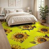Vibrant Yellow Sunflower Butterfly Pattern Area Rug