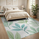 Watercolor Green Leaves Pattern Area Rug