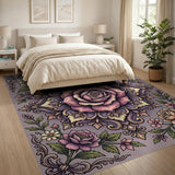 Elegant Purple Rose Mandala Area Rug
