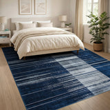 Navy Blue Grey Vertical Striped Area Rug