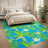 Turquoise Palm Fronds Fish Coastal Area Rug
