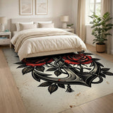 ODIKA Traditional Tattoo Anchor and Red Roses Washable Area Rug - Low Pile, Non-Slip, Pet & Kid Friendly