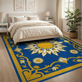 Navy Blue Gold Sunflower Persian Rug