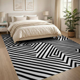 Black and White Bold Black White Geometric Maze Rug