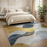 Abstract Area Gold and Silver Gold Wave Abstract Area Rug
