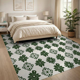 Vintage Green Floral Motif Area Rug