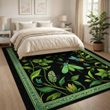 Vibrant Green Insects and Foliage Area Rug