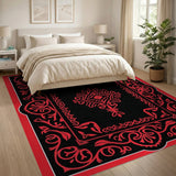 Ornate Red Border Black Persian Rug