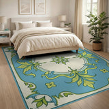 Elegant Blue Teal Floral Medallion Area Rug