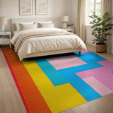 Vibrant Multi-Color Geometric Block Multi-color and Patterns Area Rug