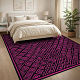 Bold Pink Black Geometric Greek Key Rug