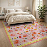 Blush Pink Floral Wildflower Area Rug