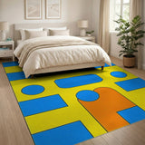 Vibrant Geometric Yellow Area Rug with Blue Orange Shapes