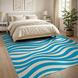 Wavy Blue Ocean Waves Area Rug